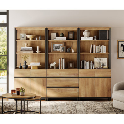 Aadam 3 PCS Modern 72" Tall Bookcase With 3 Drawers And Adjustable Shelves, Library Book Shelf With Storage Cabinet And Open Shelving, Wood Freestanding Bookshelves For Home Office, Living Room