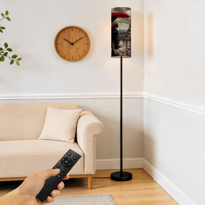  68.5" Standing Floor Lamp Elegant Woman Red Umbrella Eiffel Tower Rainy Paris Scene Dimmable Metal Pole Lamp with Linen Lampshade LED Bulb Included