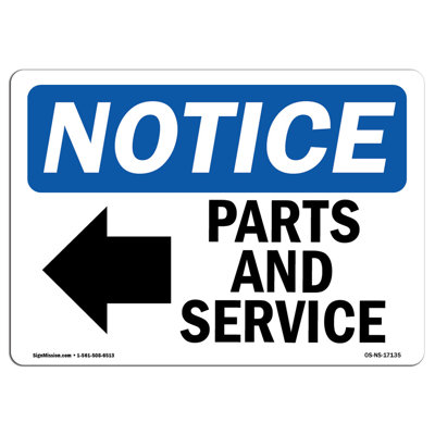 Notice Parts and Service Left Arrow