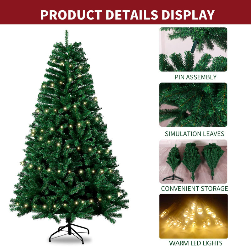 Lighted Artificial Pine Christmas Tree, 7' H