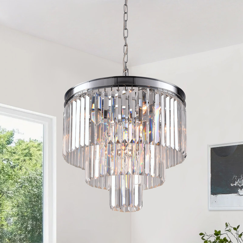 Hallum 19.7" W 7-Light Dimmable Tiered Chandelier, Chrome