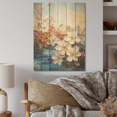 Riviera Plumeria Flowers Florescence - Flower Wood Wall Art On Natural Pine Wood