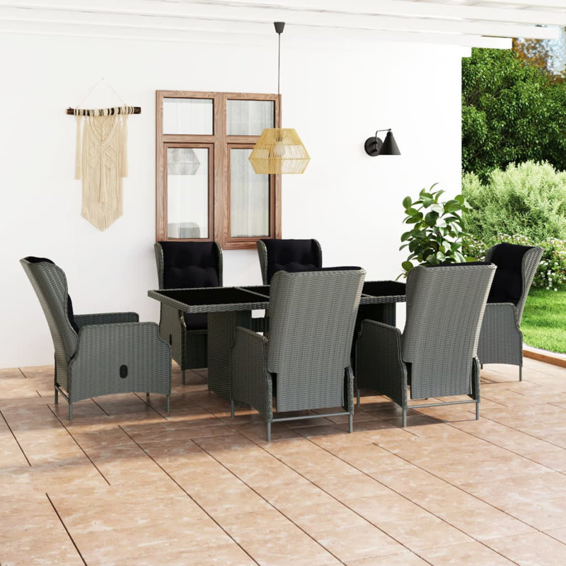 Ensemble de table et chaises de patio, Gris clair / noir, 6