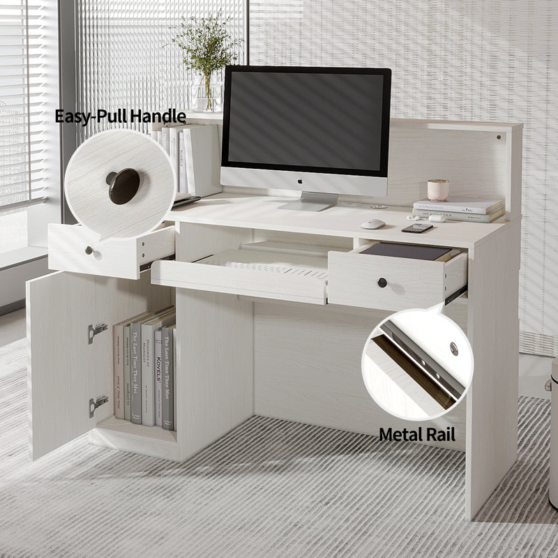 Jaquai Rectangle Manufactured Wood Reception Desk with Filing Cabinet with Power Outlet