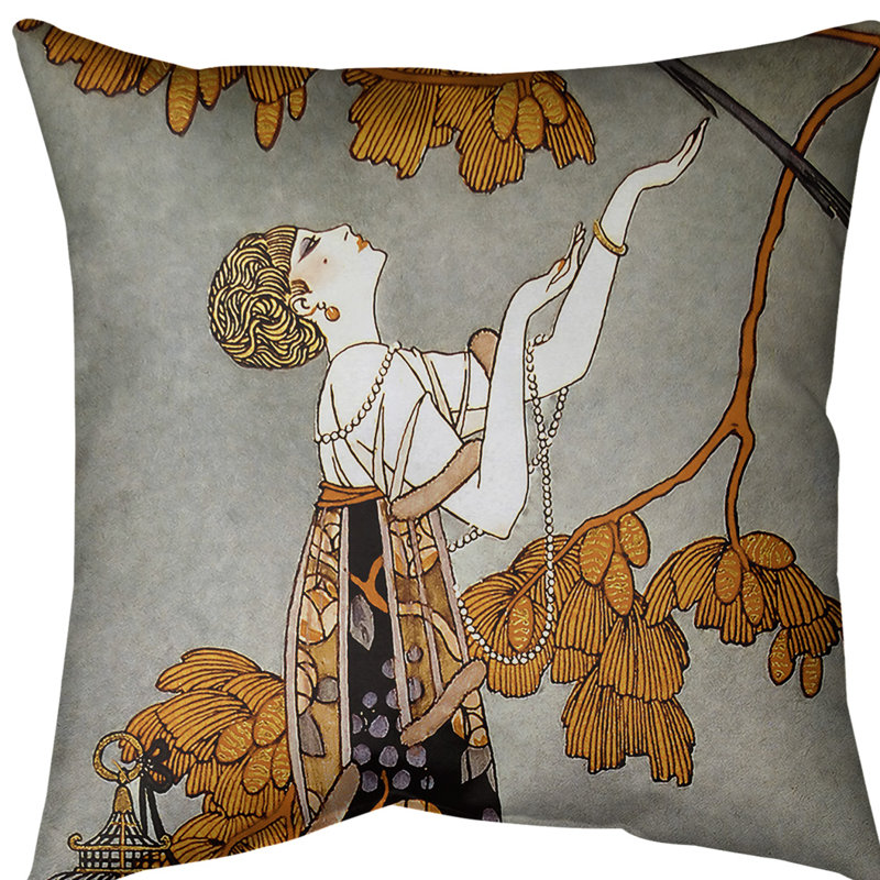 Coussin de femme, Orange et gris, 16 po x 1 po, Sergé de coton