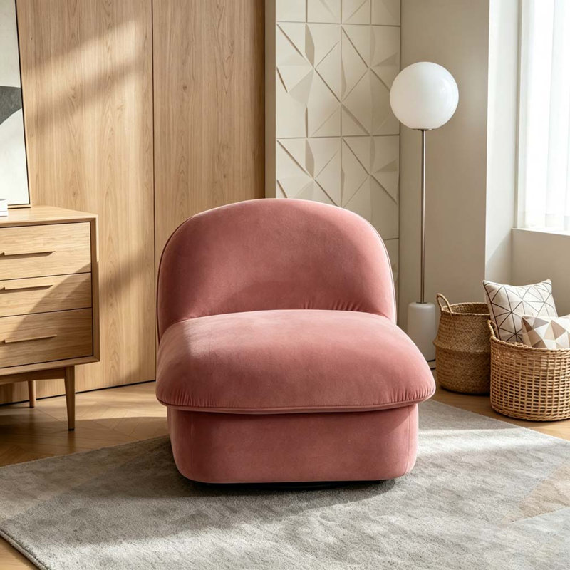 Fauteuil d'appoint pivotant, base en métal à 360 degrés avec revêtement en velours, Tissu corail