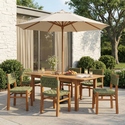 Capri Patio 7-Piece Acacia Wood Dining Set With Woven Wicker & Expandable Table
