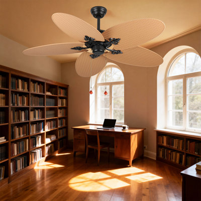 52 Inch Tropical Ceiling Fan With 5 Palm Leaf Blades, Indoor/outdoor No Light Fan, Pull Chain Control, Dual Mounting Options, Ideal For Patios And Bedrooms