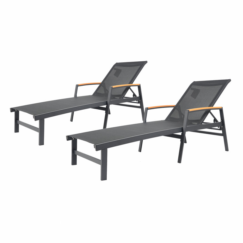 Ensemble de 2 chaises longues d'extérieur élégantes avec sièges en filet réglables dans un cadre en aluminium, Noir, 2