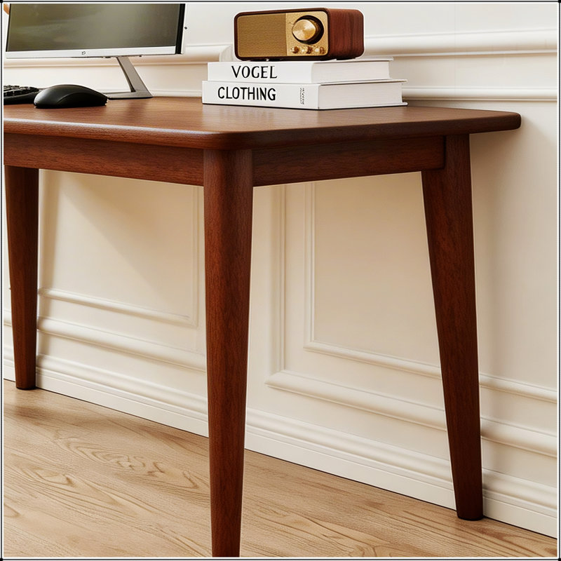 Bureau en bois massif de 63 x 19,7 po en bois d'hévéa de style Mid-Century moderne, compact et polyvalent pour les petits espaces et les chambres à coucher