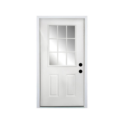 36 x 80 Fiberglass Entry Door Slab, 9 Lite Low-E Glass - Primed Front Door Slab for Home's Front Entrance, Left Hand Inswing, White Oak Wooden Grain Knock-Down Door Slab