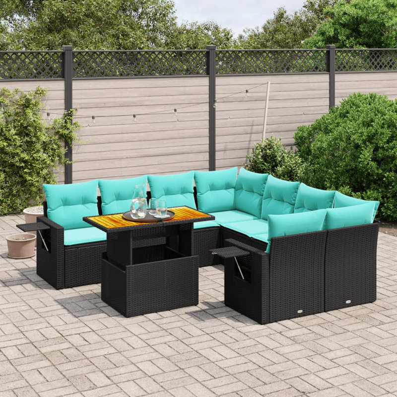  Ensemble de canapé de patio 9 pièces avec coussins en rotin de polyester