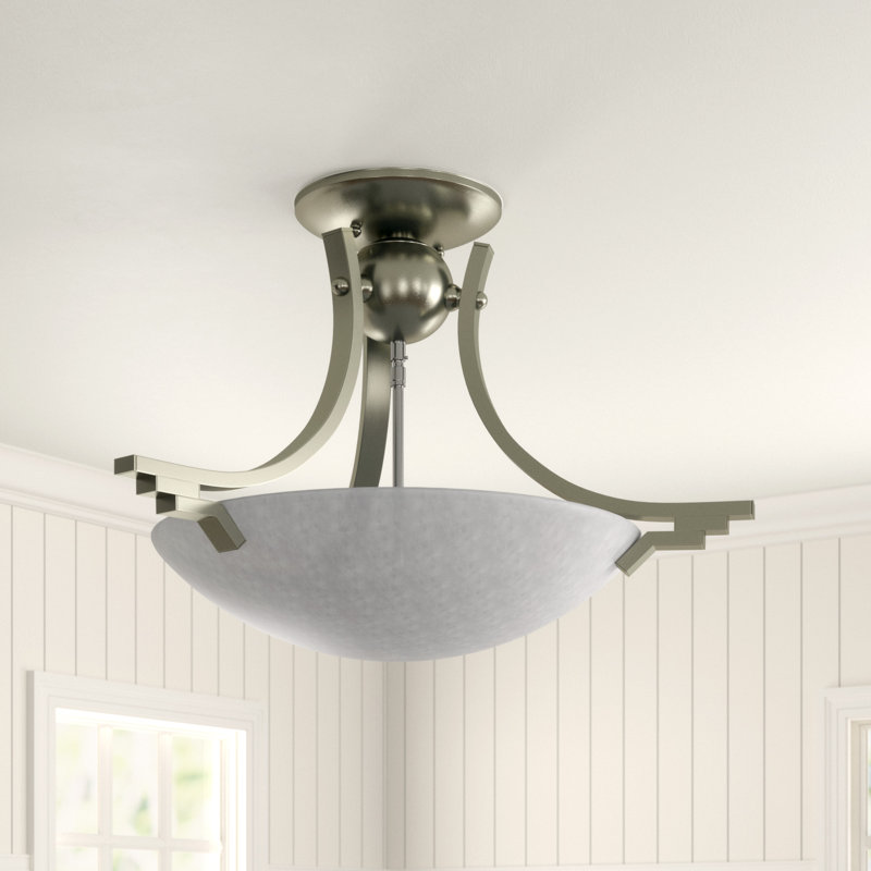 Woodburn Glass Semi Flush Mount, Satin Nickel