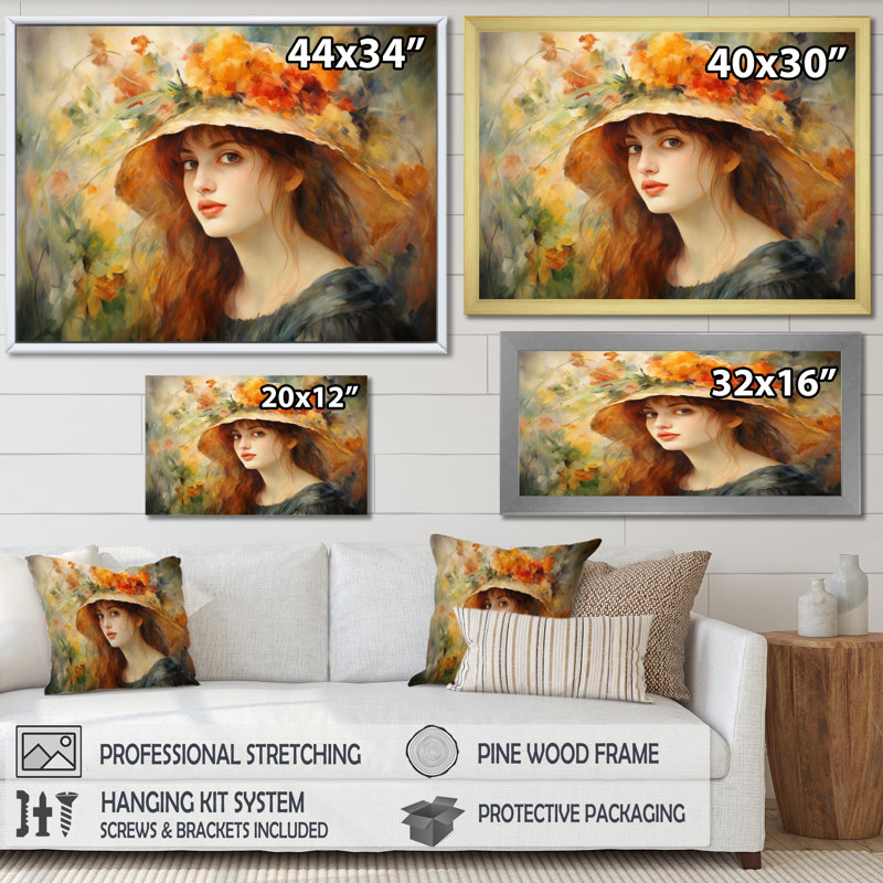Bertan le chapeau fleuri par Auguste sur toile, H 16 po x l 32 po x P 1 po, Toile tendue