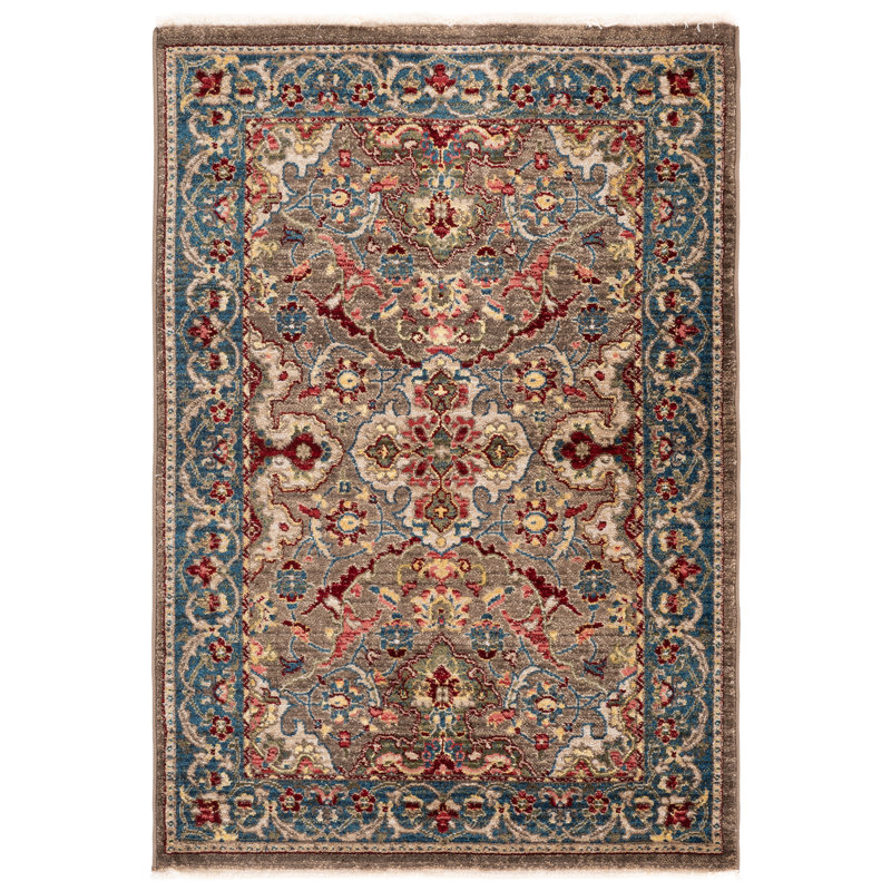 Tapis oriental performance Bisen, Rectangle 6 pi 7 po x 9 pi, Taupe / Bleu