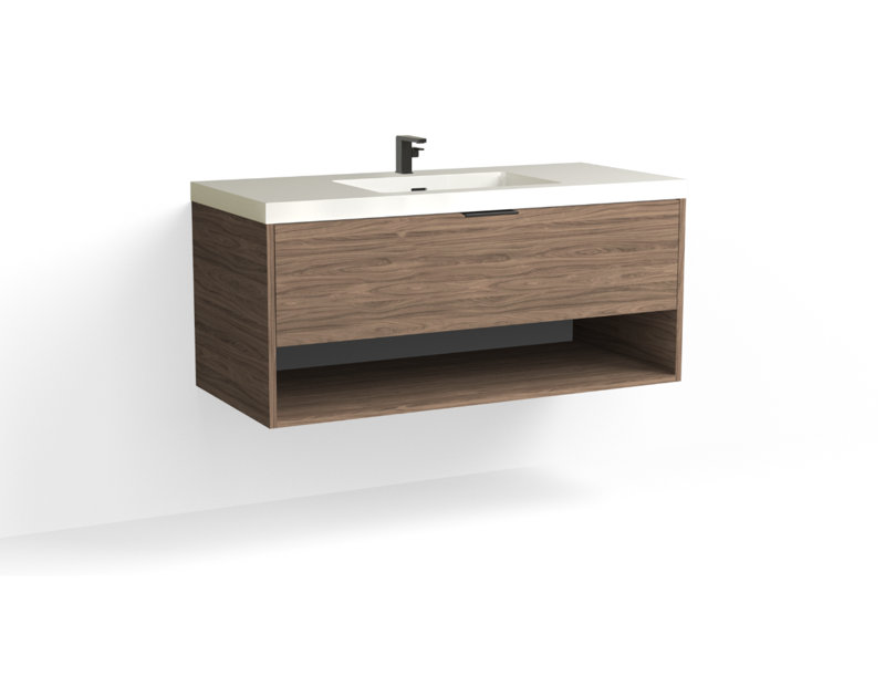 Modo 48" W Wall Mounted Single Bathroom Vanity, Matte White/Single, Nimbus, Satin Nickel