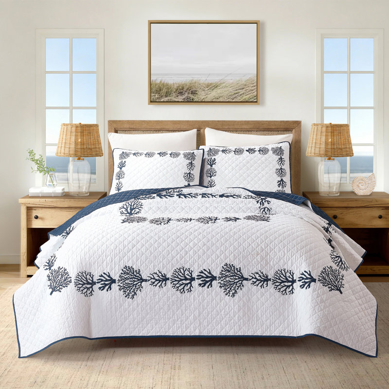 Ensemble de courtepointe réversible Modern Heirloom Tranquil Reef, Full/Queen Quilt + 2 Standard Shams
