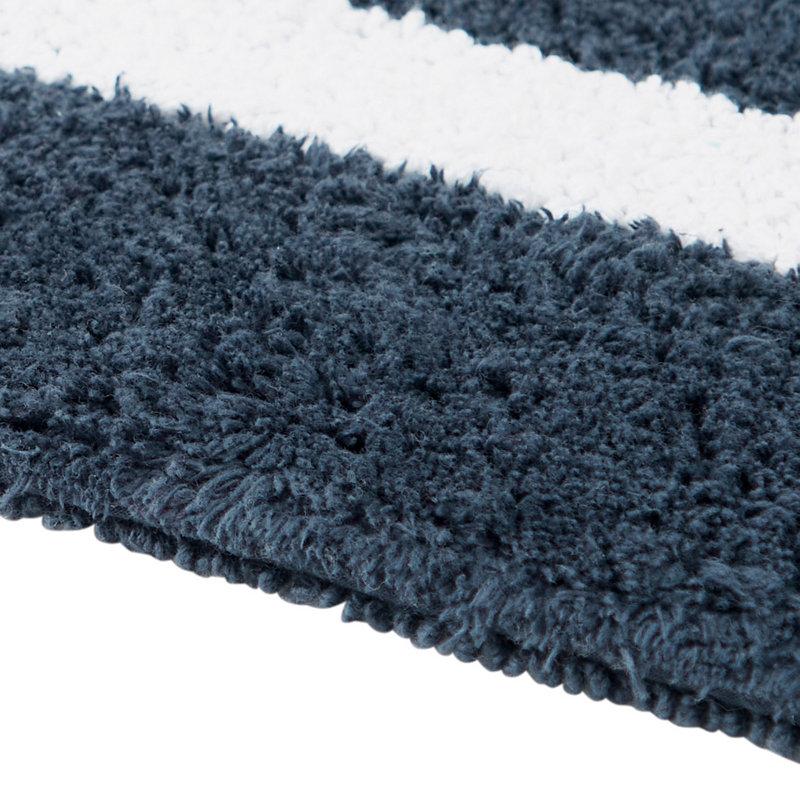 Broshous Premium 100% Cotton 2370 GSM 2-Piece Bath Rug Set, Ultra Plush Tufted Bathroom Mats, Super Absorbent OEKO-TEX® Certified, Reversible, Machine Washable, Spa-Like Comfort, Navy/White