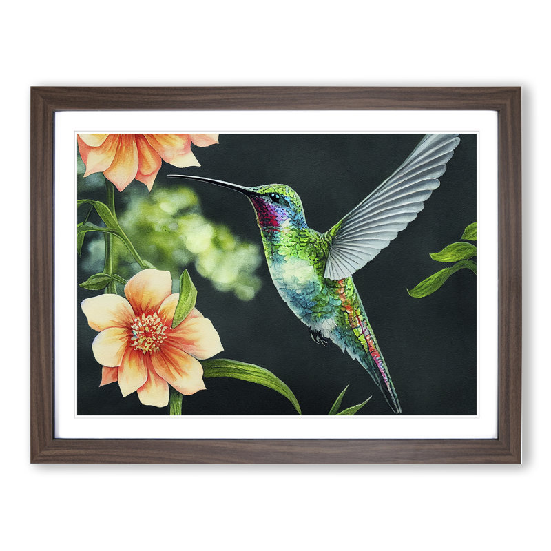 Hummingbird Vol.3 - Single Picture Frame Print, 46cm H x 64cm W x 2cm D, Walnut