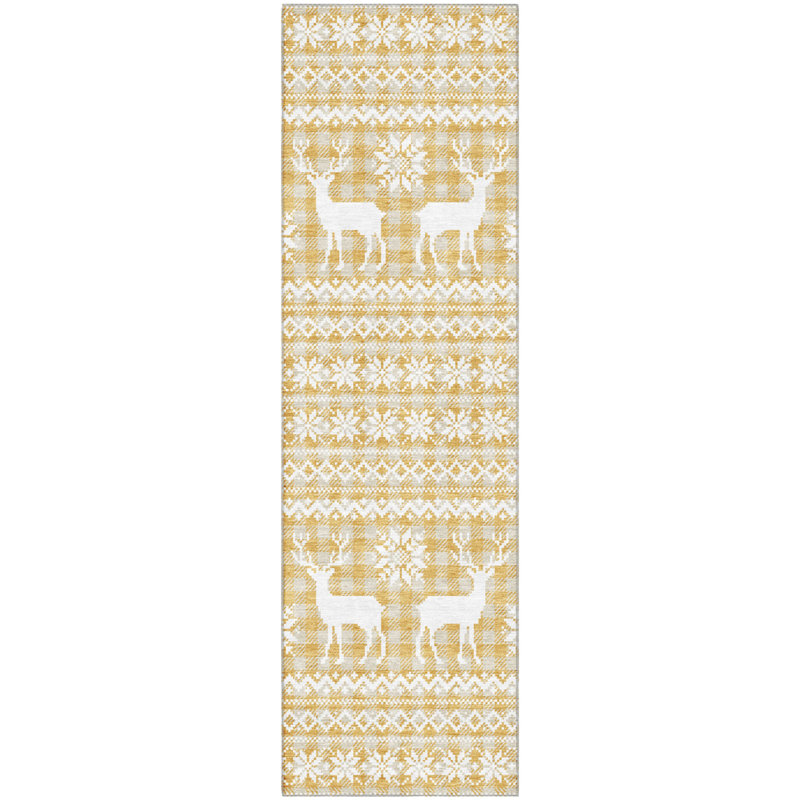 Premium Machine Washable Dockside AMF1820 Reindeers and Snowflakes Rug, Runner 2'3" x 7'6"