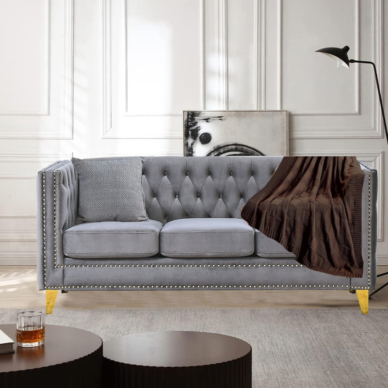 Joretha 80.5'' Velvet Sofa, Gray Velvet