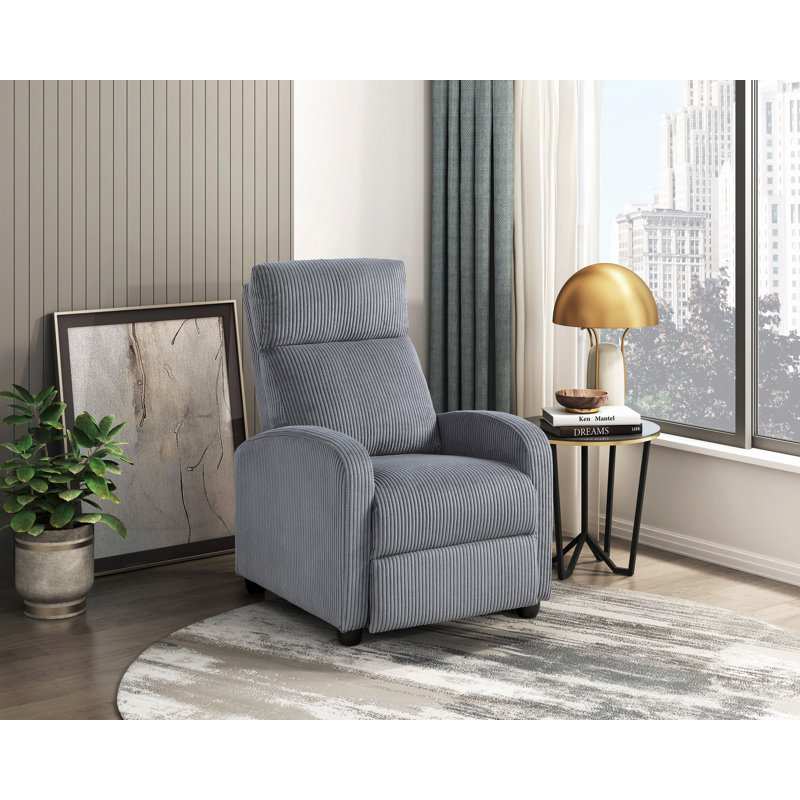 Fauteuil inclinable à dossier poussoir en velours côtelé doux et confortable en bois massif 1pc, Gris foncé