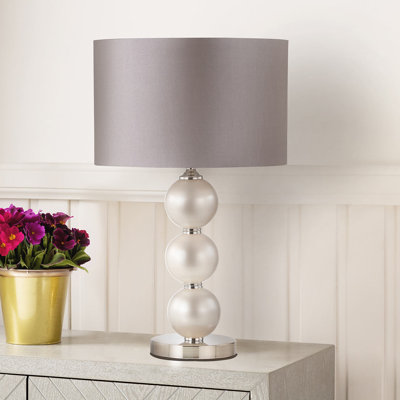 Alfy 58.5cm Living Room Table Lamp with Glass Base, Silk Shade Buffet Bedside Lamp for Bedroom
