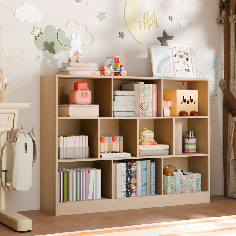 Presly 3  Tier Cube Bookcase Modern Bookshelf with 10 Cubes, Oak, (10 Shelves) 33.07"H x 43.31"W x 11.61"D