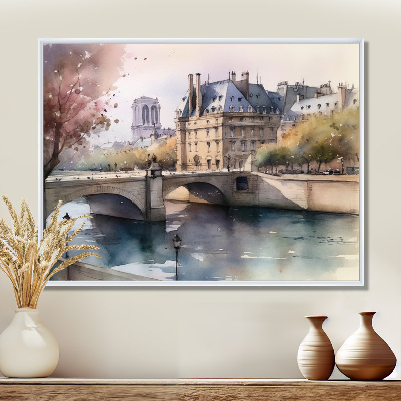 Aquarelle de Paris, France IV - reproduction, H 12 po x l 20 po x P 1 po, Cadre flottant blanc