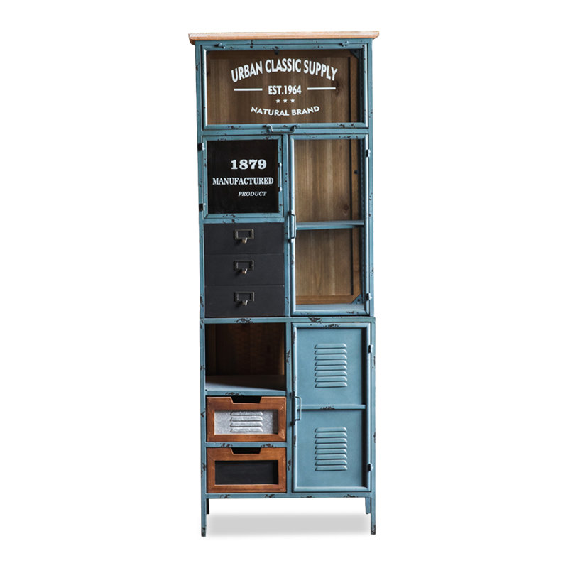 Vitrines en fer bleu + verre trempé