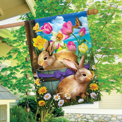 Spring Bunny Basket House Flag