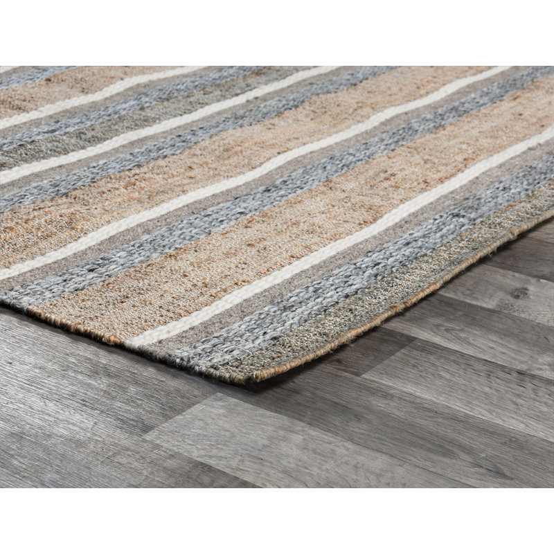 Luna Area Rug, Handwoven Wool Stripes, Natural And Gray Jute Cotton, Rectangle 8' x 10'