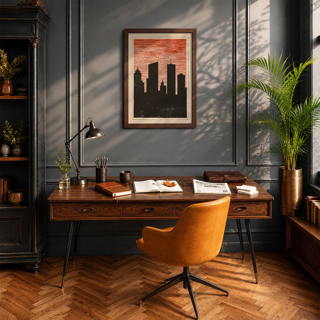 Urban Sunset Skyline Modern - Framed Print