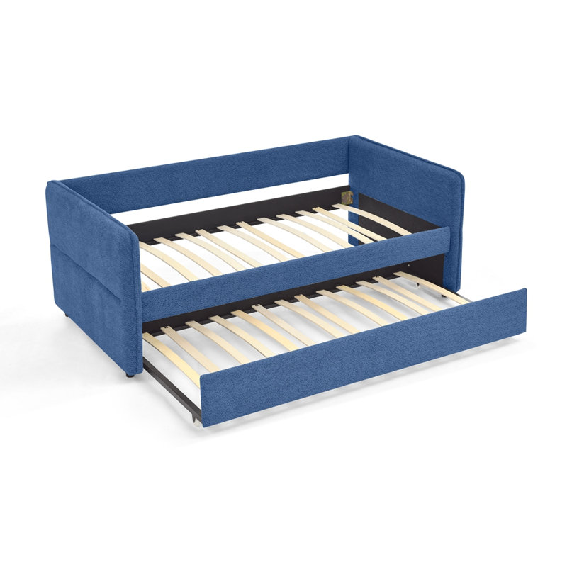 Daybed with Twin Size Pop-up Trundle Upholstered Tufted Sofa Bed, Twin Size, Boucle Fabric (83"x43"x29.5"), Blue, Twin