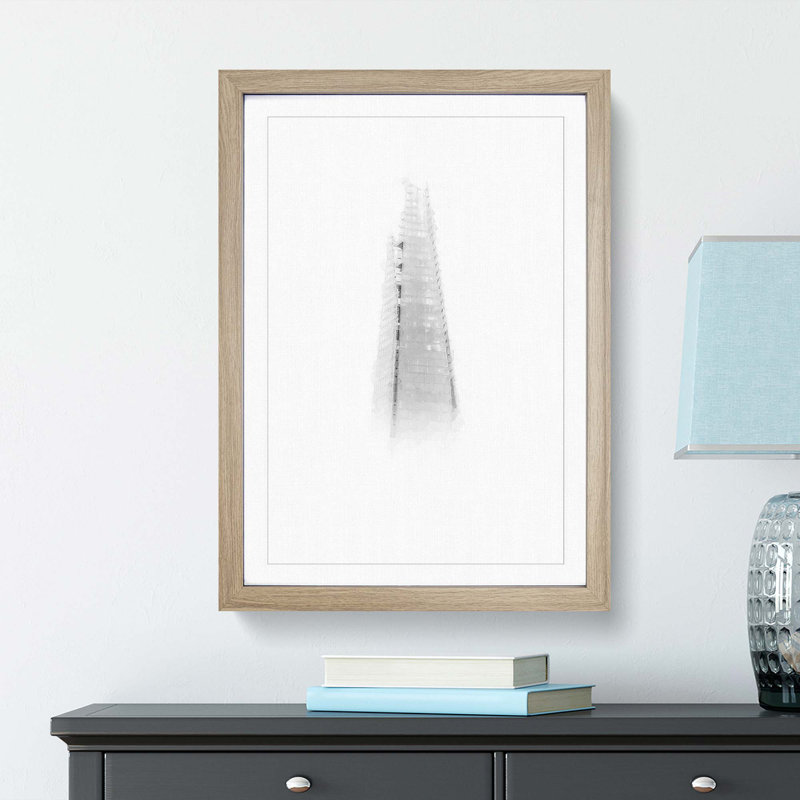 The Shard in London England Abstract Art - Picture Frame Graphic Art Print, 50cm H x 35cm W x 2cm D, Oak