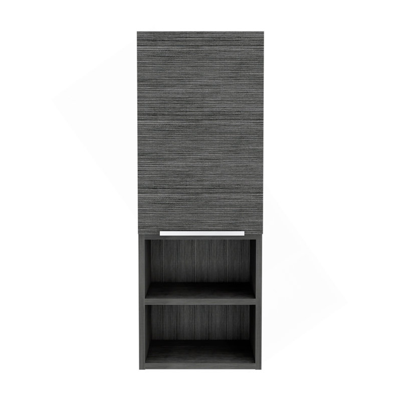 Medicine Single Door Cabinet  32" H, Two External Shelves, Two Interior Shelves, Smokey Oak, Dark Gray