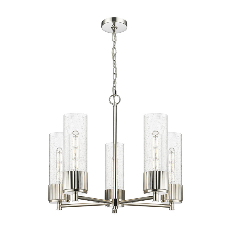 Lustre suspendu à 5 lumières 12 "Bolivar, Bullé, Nickel poli