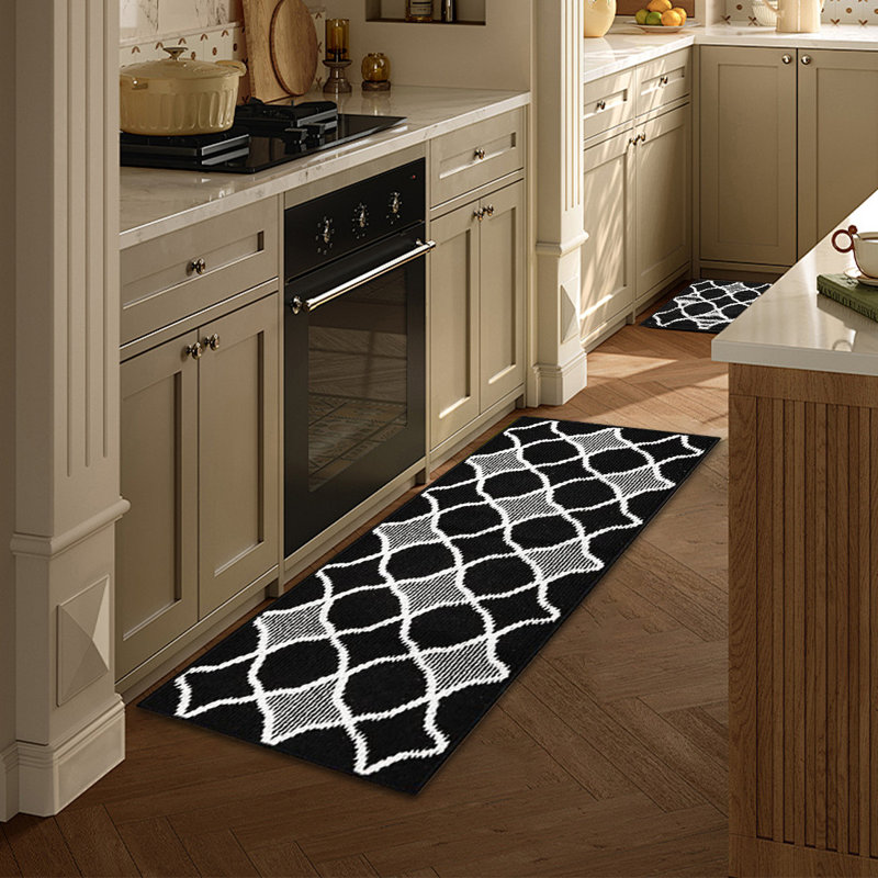 Kitchen Mats, Kitchen Rugs, Machine Washable, Non Slip, 3 Piece Set, Black
