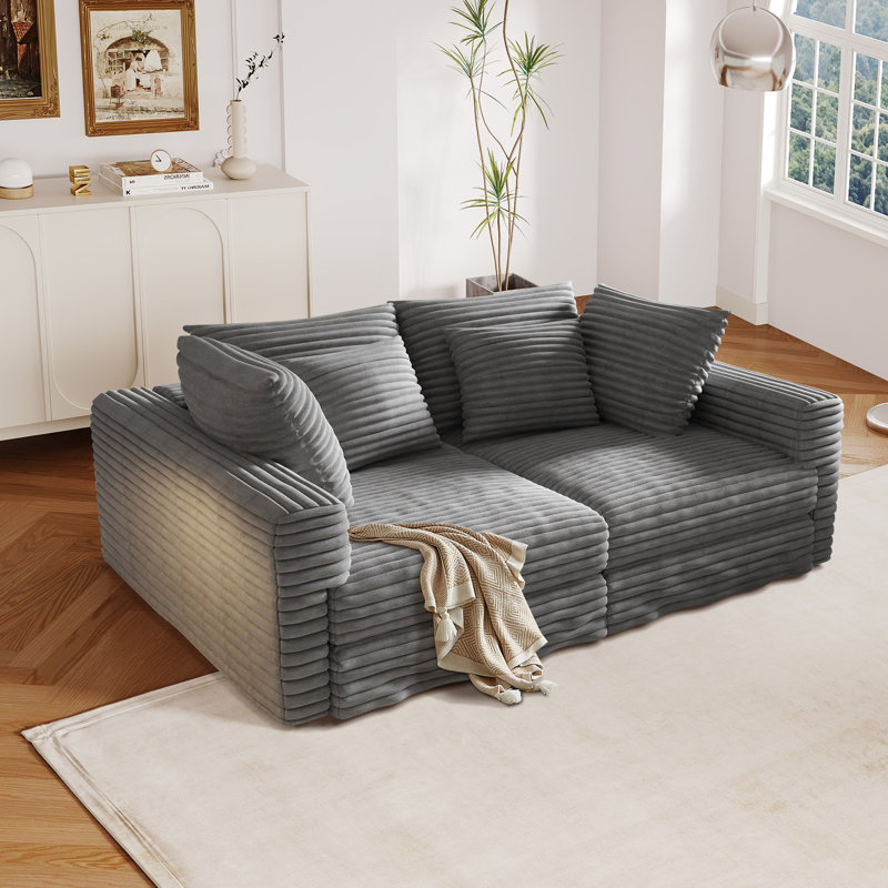 Nerissa 102.4" Corduroy Modular Cloud Couch Comfy Sofa with Square Armrests, Gray