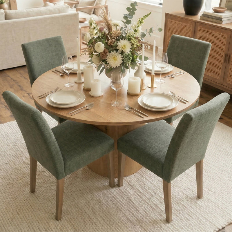 Ensemble de table de salle à manger 4 personnes Danayla avec table ronde de 41,5 po et 4 chaises rembourrées en lin