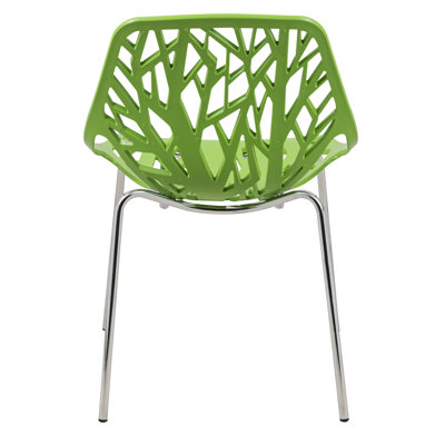 Stackable Dining Side Chairs with Floral Cutout Back and Stainless Steel Legs – Modern Kitchen, Restaurant, or Banquet Seating