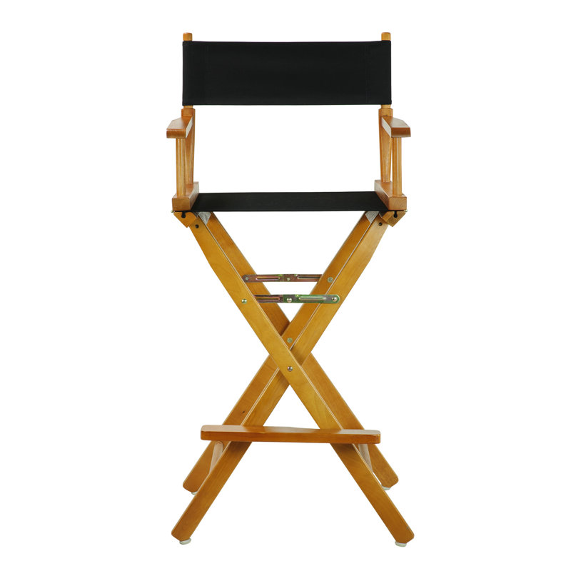 30" Folding Director Chair with Canvas, Black, Honey Oak