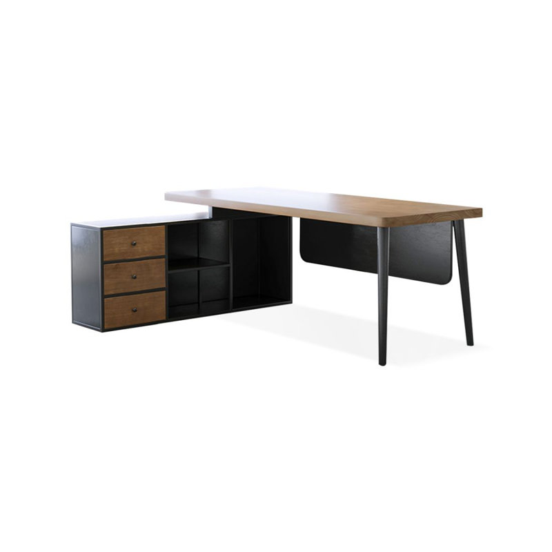 Bureau de direction en bois massif avec tiroirs Burlywood, H 29,53 po x l 70,87 po x P 55,12 po, Retour à gauche