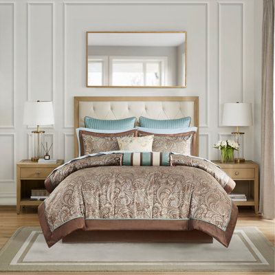 Ensemble d'édredon luxueux 12 pièces avec draps en coton brun pour très grand lit