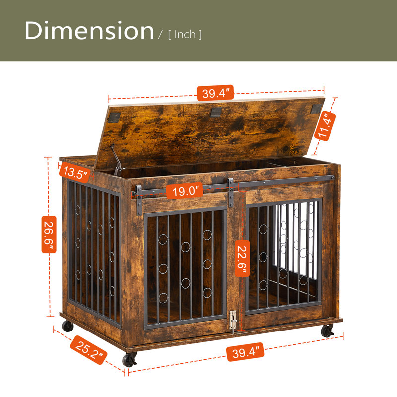 Cage pour chien à porte coulissante avec cloison pour deux chiots, Brun rustique