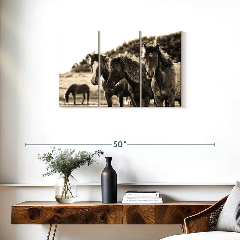 Horses Three Sepia, 20" H x 33" W
