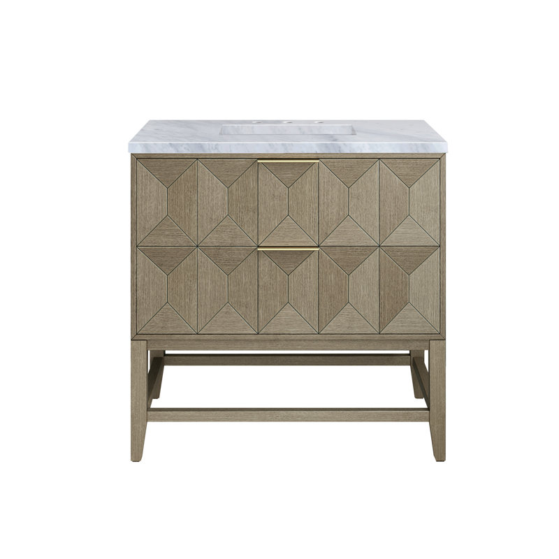 Emmeline 36'' W Single Vanity, Carrara White Marble, 8" Widespread, Pebble Oak