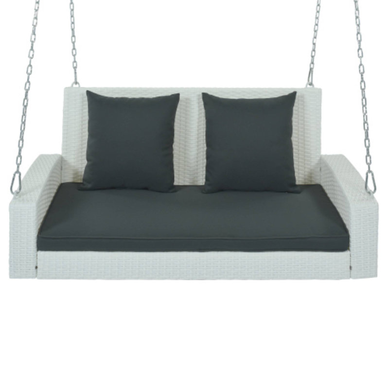 Coussin de balançoire suspendu en osier 2 personnes, Noir / blanc