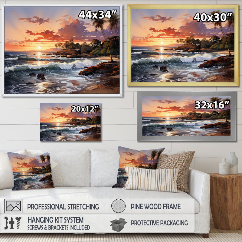 Thai Coastal Sunset - Nautical & Beach Wall Decor, Cadre flottant noir, H 16 po x l 32 po x P 1 po