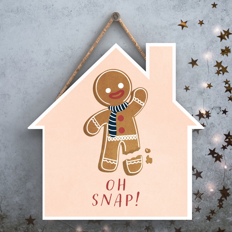 Xmas Oh Snap Gingerbread Wooden House Plaque, 9.9cm H x 9.9cm W x 0.5cm D